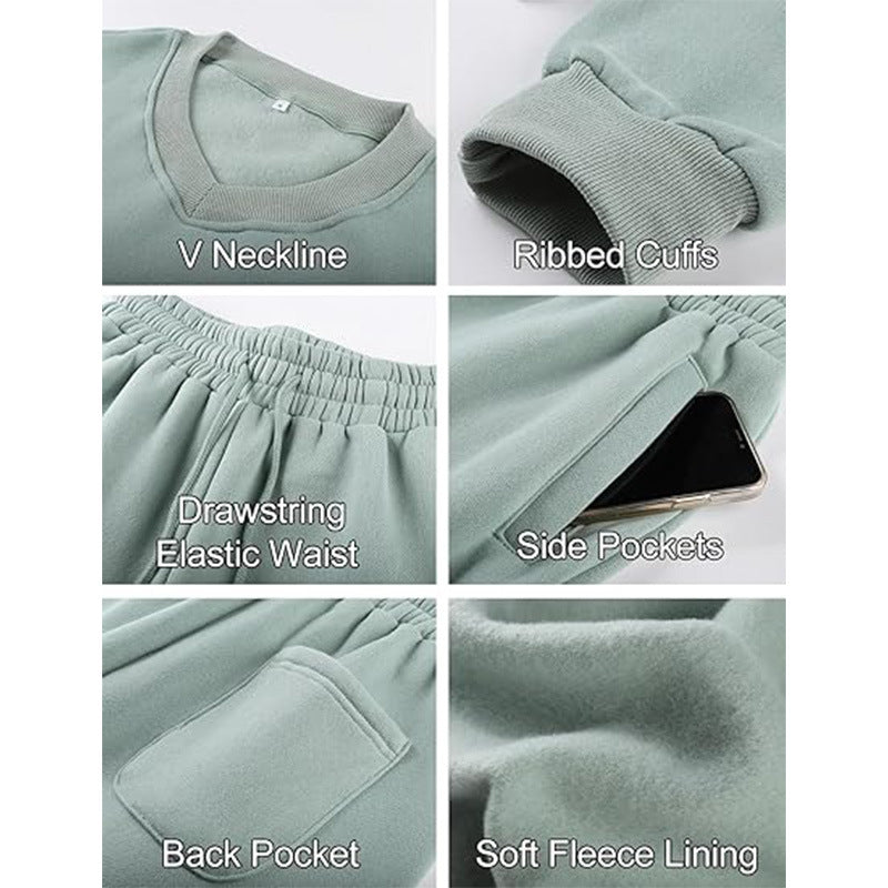 Women's V-Neck Long-Sleeve Crop Sweatshirt & Lace-Up Pants Set