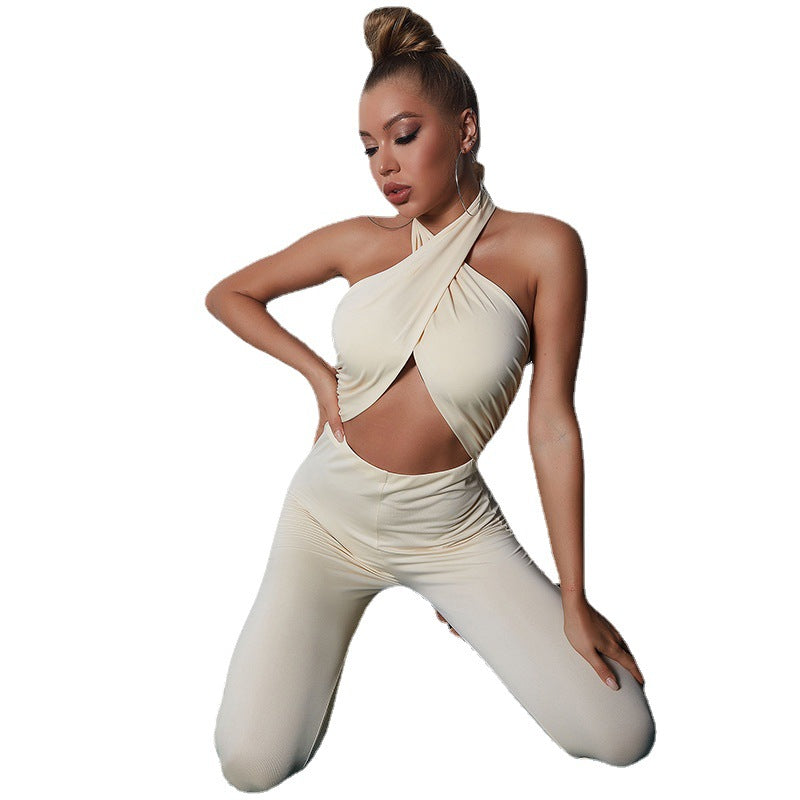 Women's Cutout Halter Bodysuit Figure-Hugging Jumpsuit