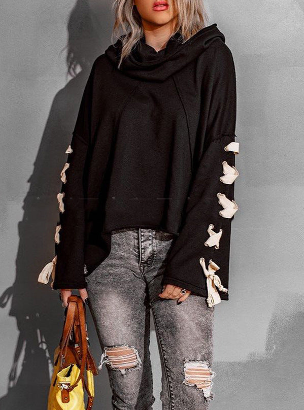 Women's Oversized Hooded Frayed Cotton Sweater