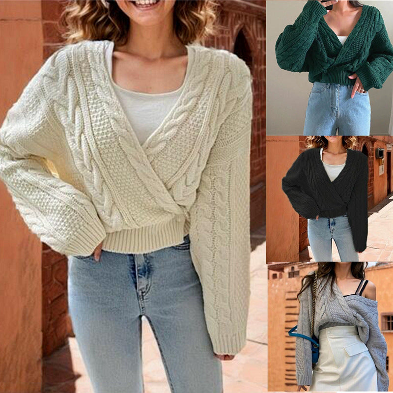 Autumn and Winter Diagonal Cardigan Cross Non-specification V-neck Sweater