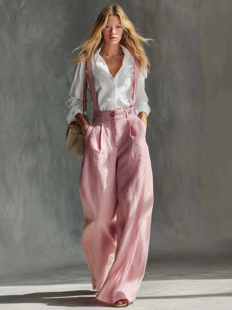 Elegant Wide-Leg Suspender Pants for Women
