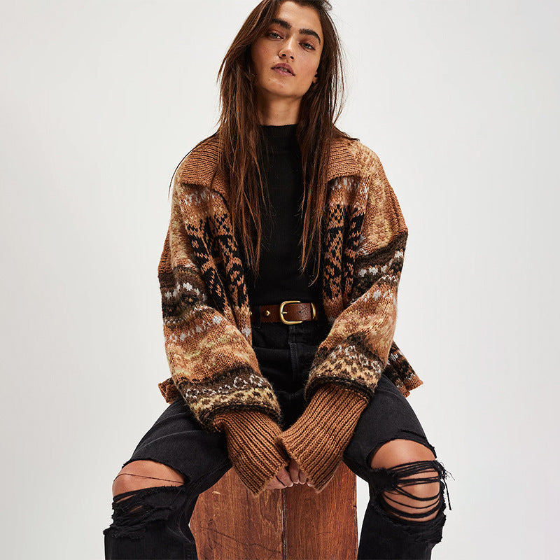 Long Sleeve Loose and Lazy Style Single-breasted Sweater