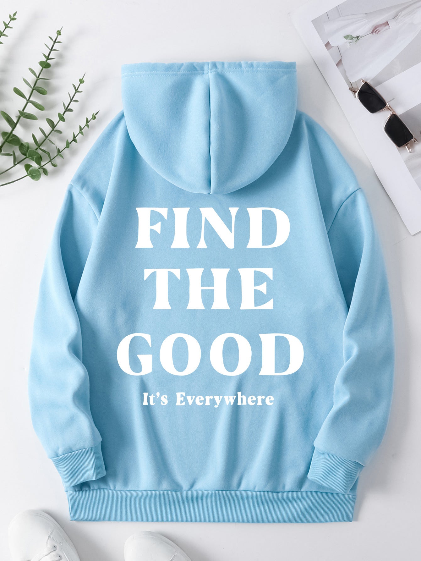 Cozy Brushed Letter Print Pullover Hoodie for Women