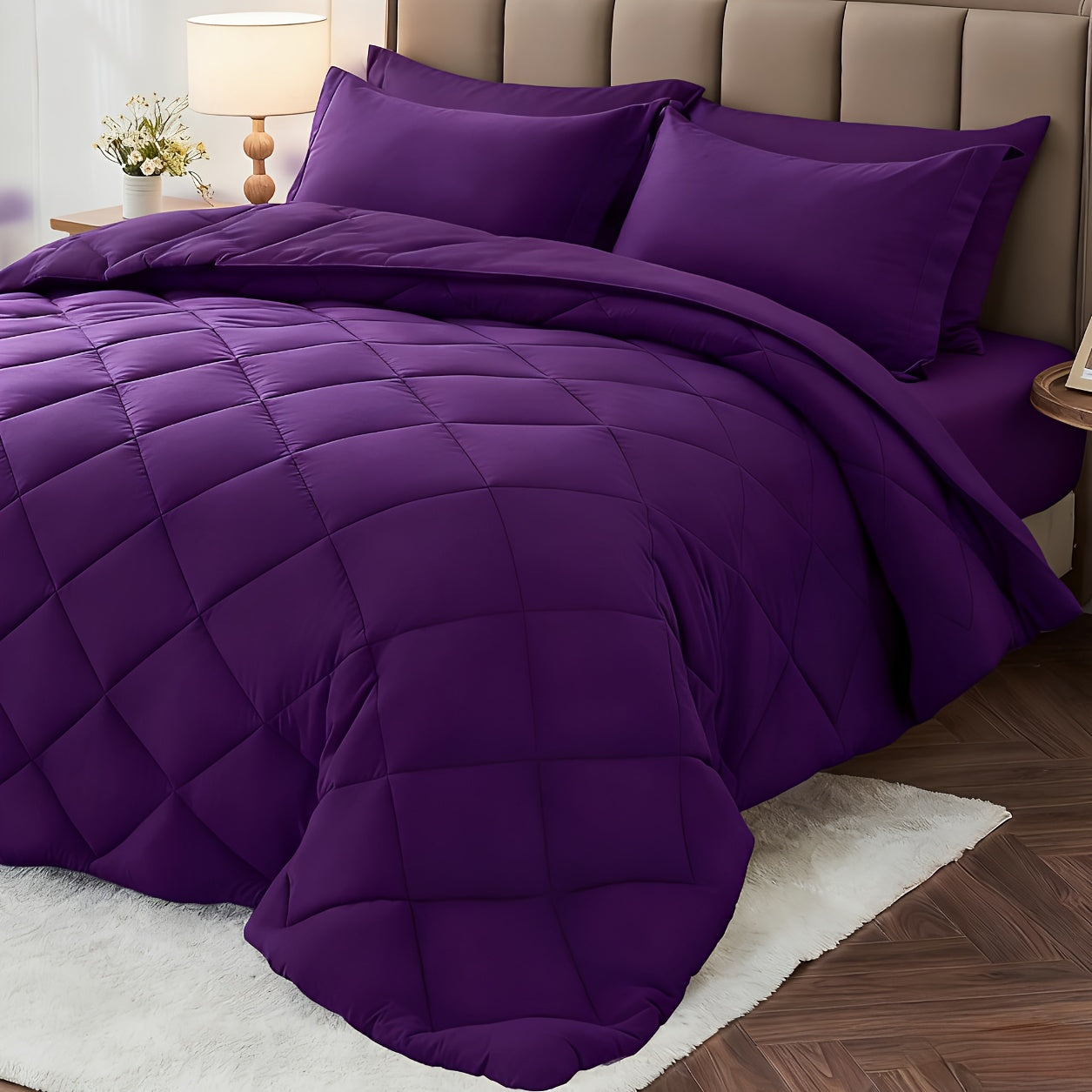 3pcs Solid Colour Checkered Comforter Set - Soft Fabric, Lightweight, All-Season, Twin/Queen/King Size Bed In A Bag, Quilt Set with Breathable Fabric And Easy Care