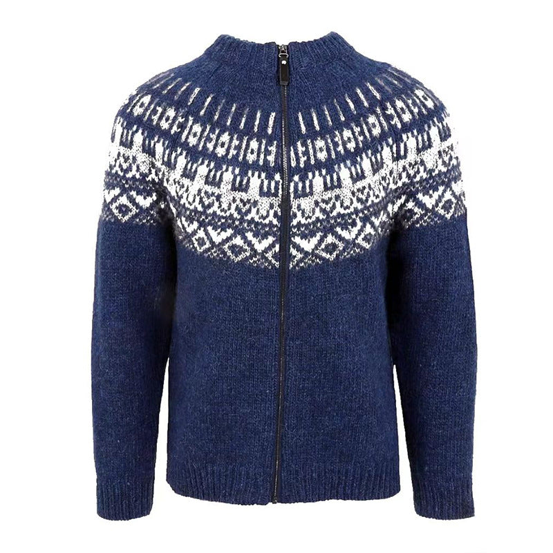 Fashionable Trendy Slim-fit Mens Jacquard Knit Sweater