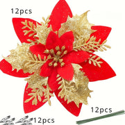 36pcs Glittering Christmas Star and Flower Hanging Ornaments Set with Clips and Stems - Perfect for Christmas Tree, Wreaths, Holiday Decorations, and Home Décor Multi-Purpose Gift