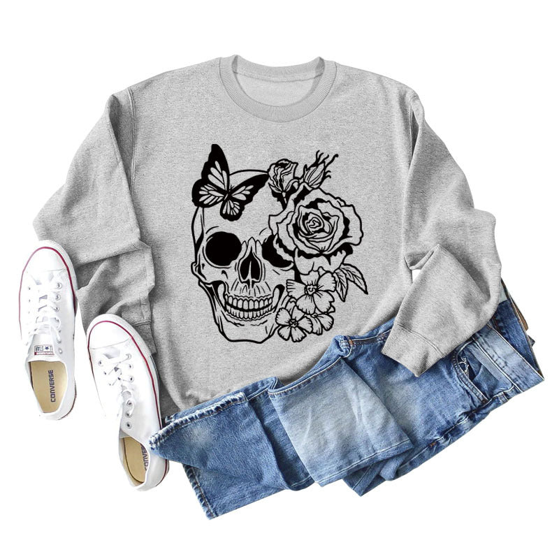 Women's Skull Butterfly Graphic Long Sleeve Sweater