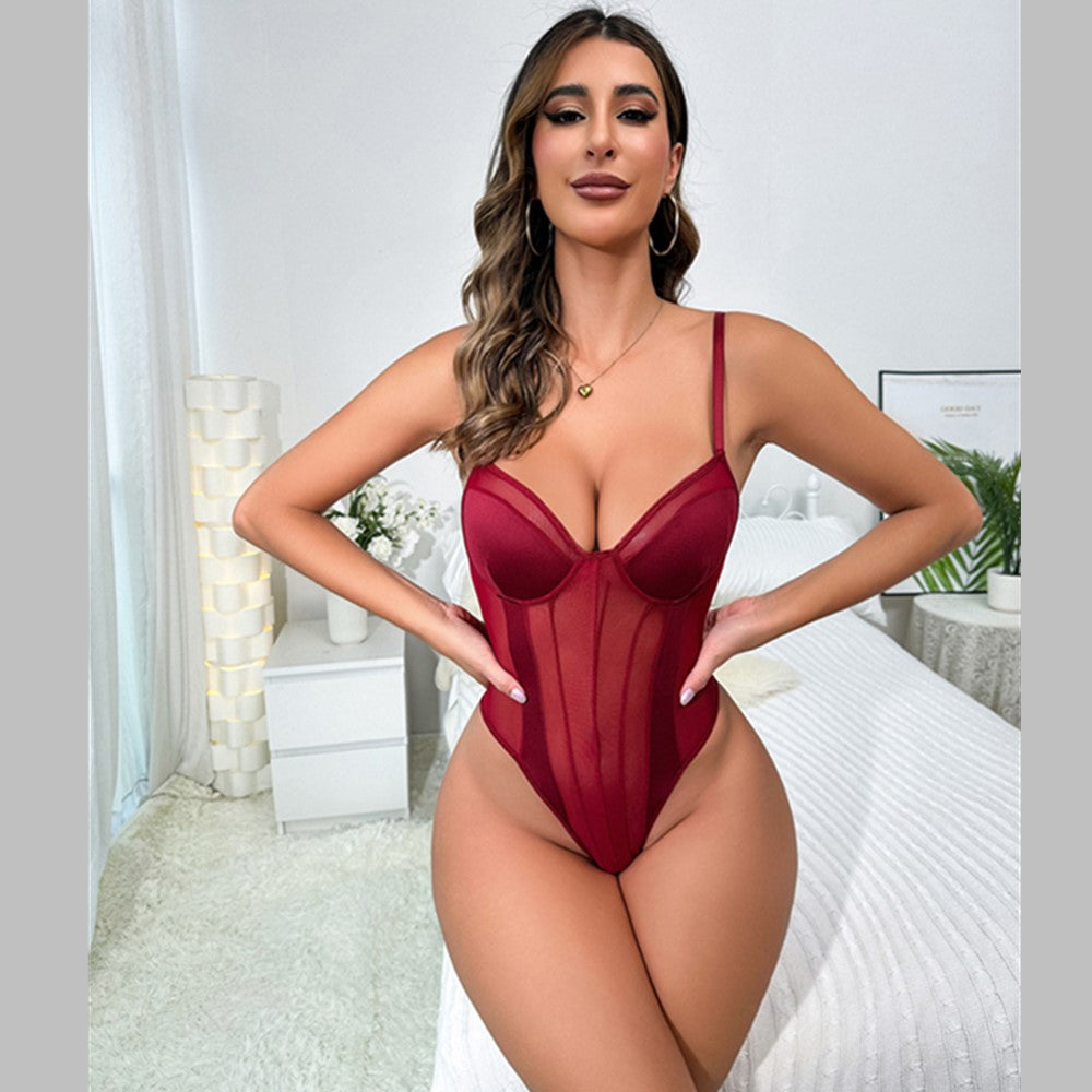 Women's Adjustable Slim-Fit Sleeveless Lace Leotard