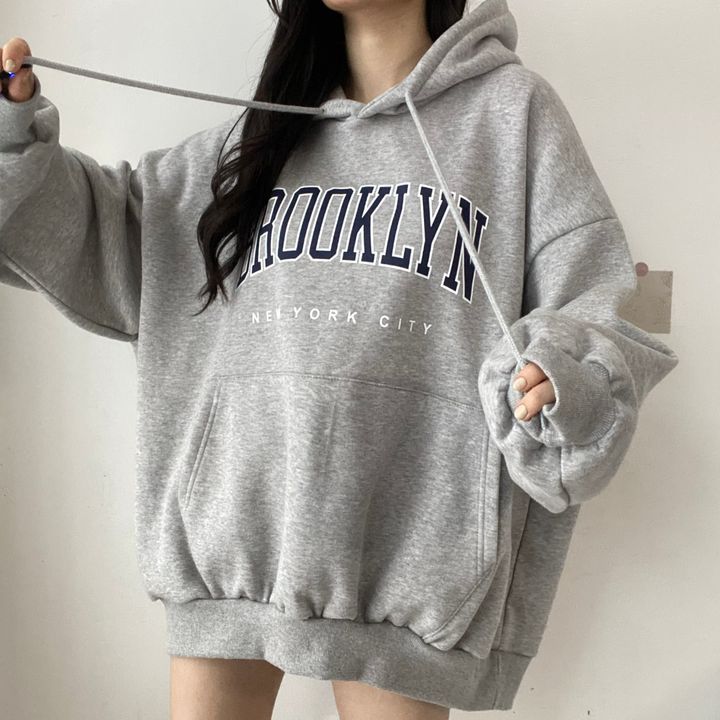 Women's Letter Print Hooded Mid-Length Loose Sweatshirt