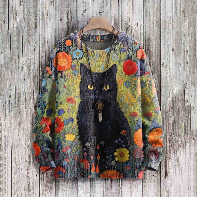 Chic Abstract Print Drop-Shoulder Casual Women's Sweater