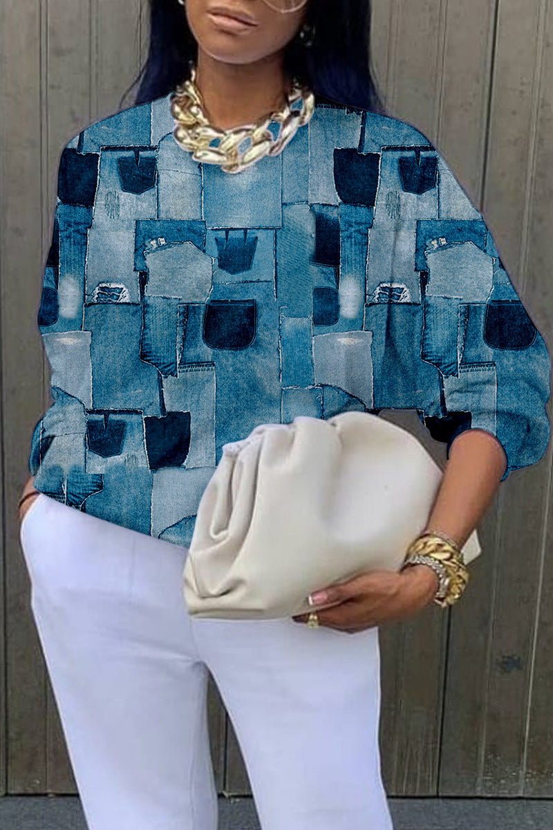 Chic Abstract Print Long Sleeve Pullover Sweater