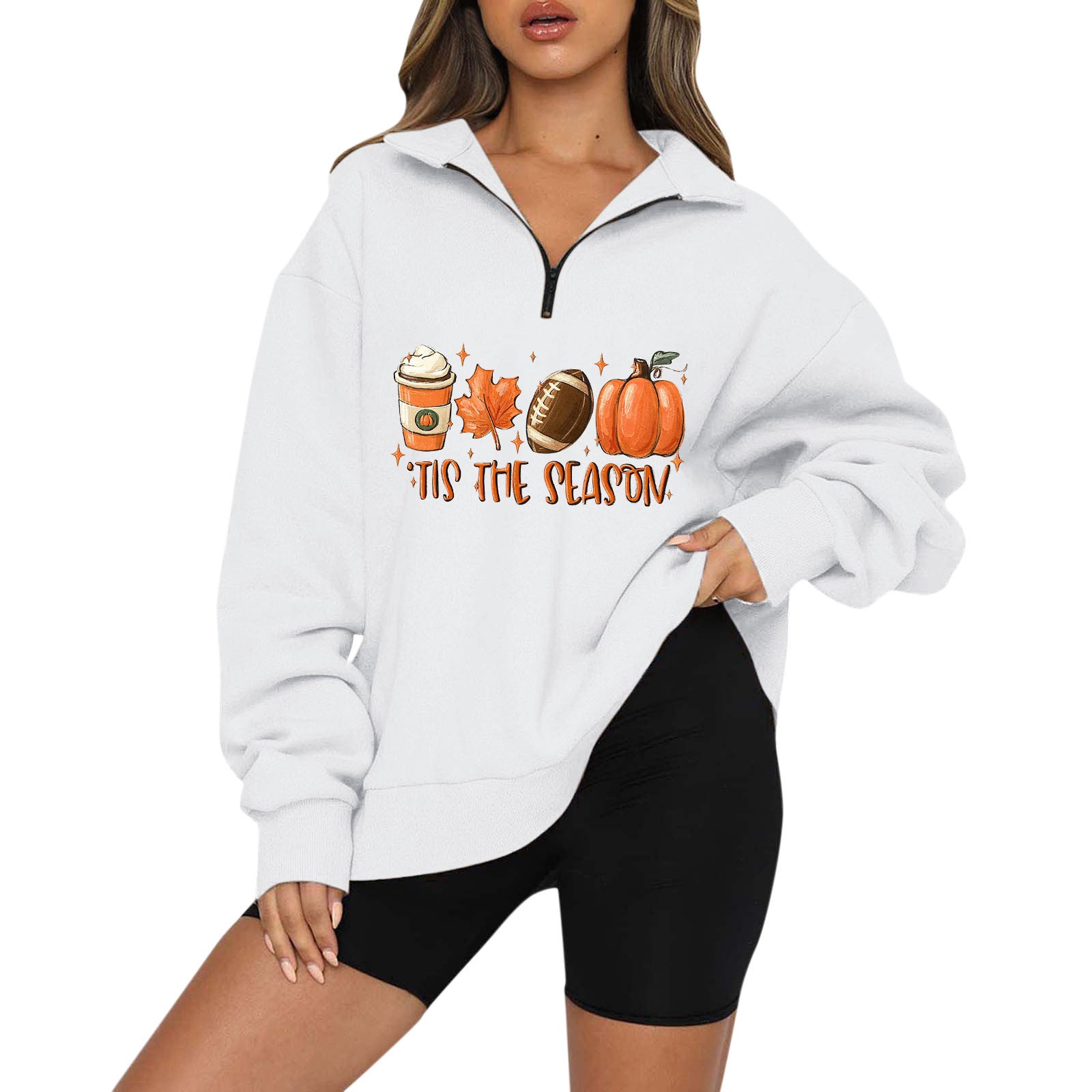 Halloween Pumpkin Print Casual Zipper Sweatshirt