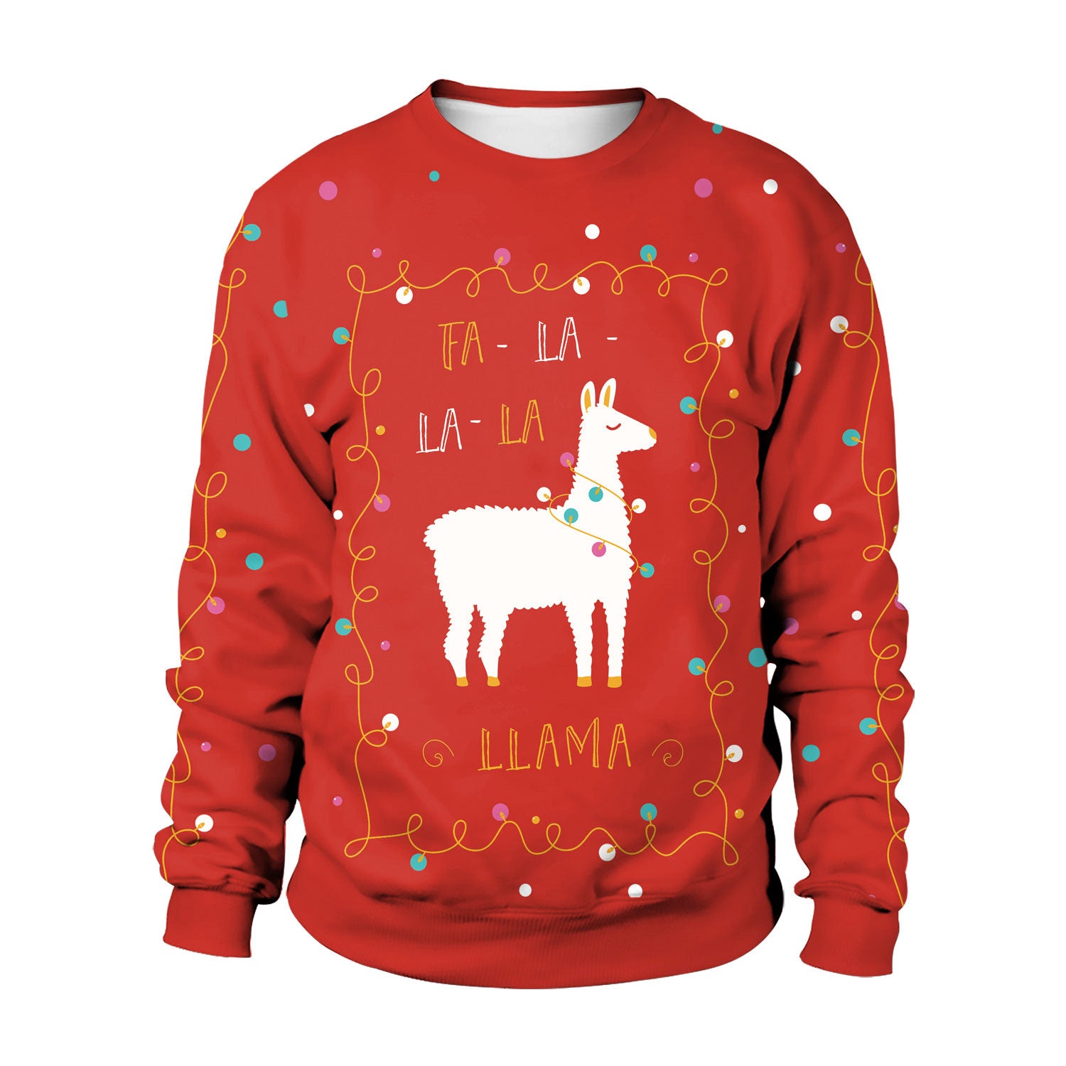 Cute Christmas Alpaca Print Crew Neck Sweatshirt