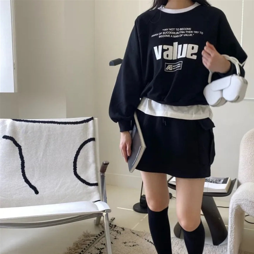 Vintage Letter Print Women's Sports Pullover Sweatshirt