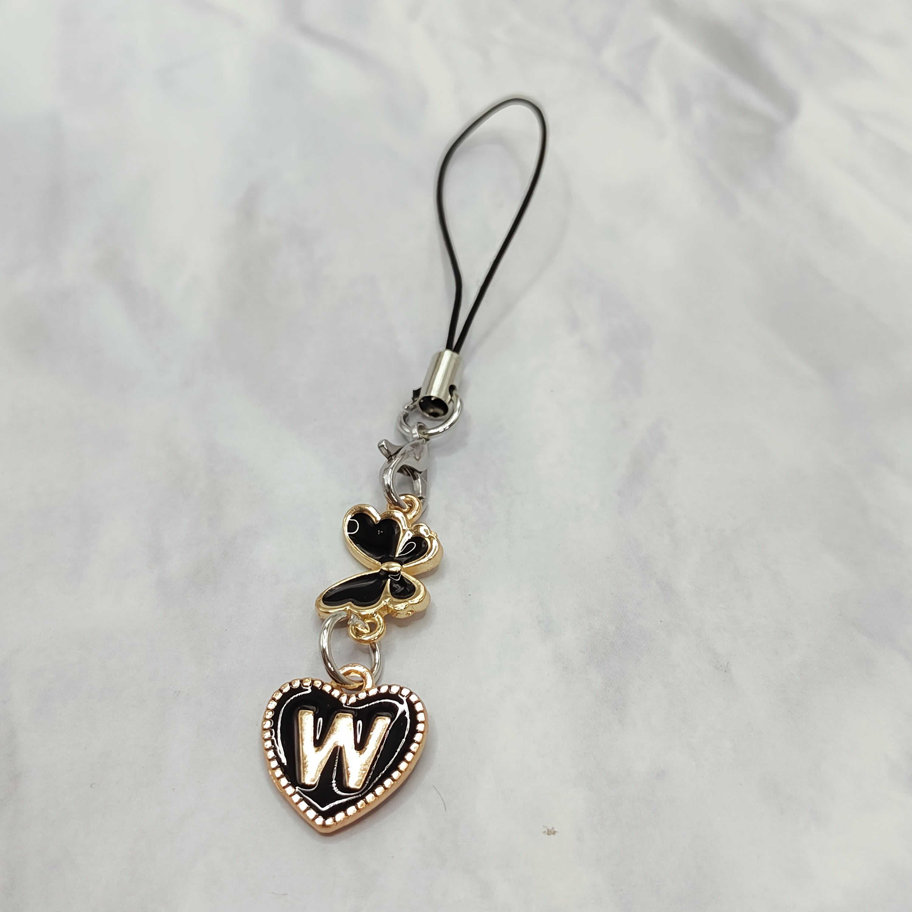 Black Letter A‑Z and Butterfly Phone Charm – Durable Aluminum Alloy