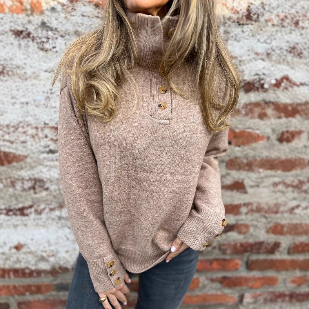 Stand Collar Buttons Casual Loose Sweater
