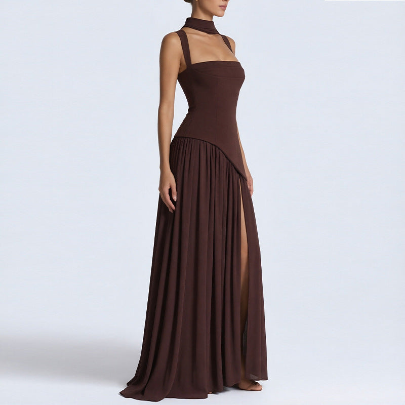 Elegant French Slit Midi Dress - Slim Fit Summer Style