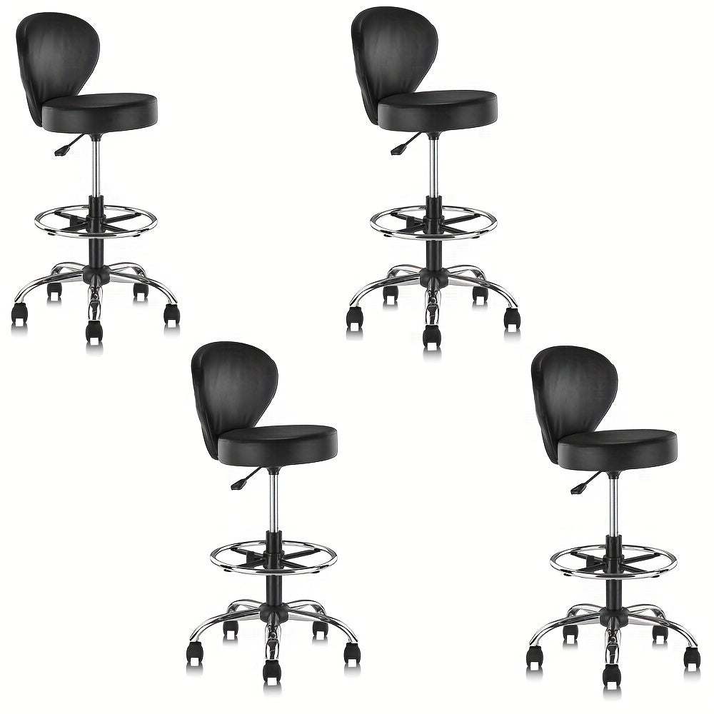 Black Drafting Chair with Adjustable Footrest, Swivel Base, Wheels and Thick Seat Cushion – Multi‑Purpose Office, Bar, Kitchen, Shop