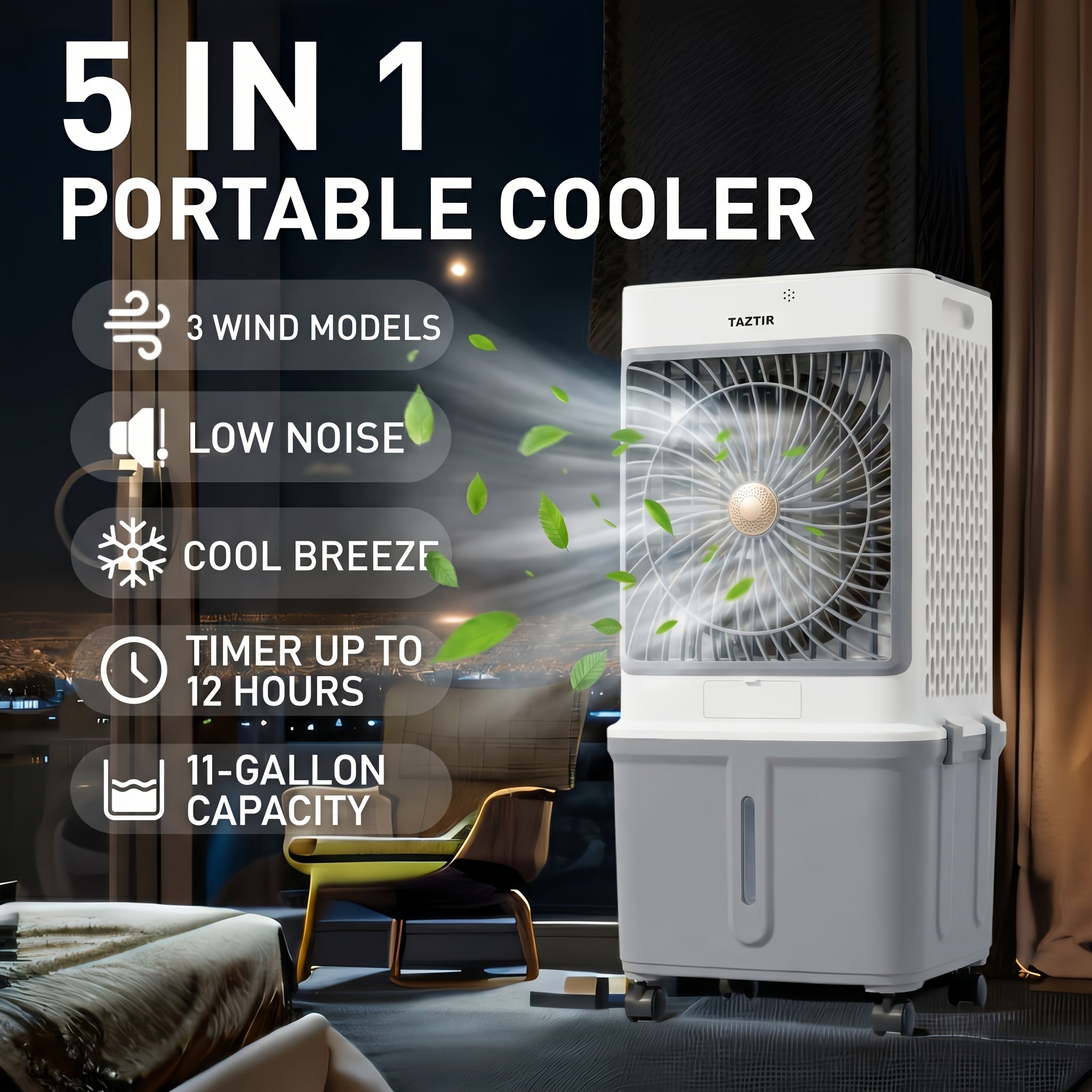 Portable Evaporative Air Cooler – 2.6 Gal Water Tank, 3 Speed Settings, Remote Control, Up to 40 Hours Continuous Operation