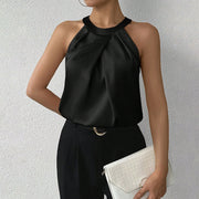 Elegant Satin Sleeveless Shirt – Soft, Breathable, Chic Workwear