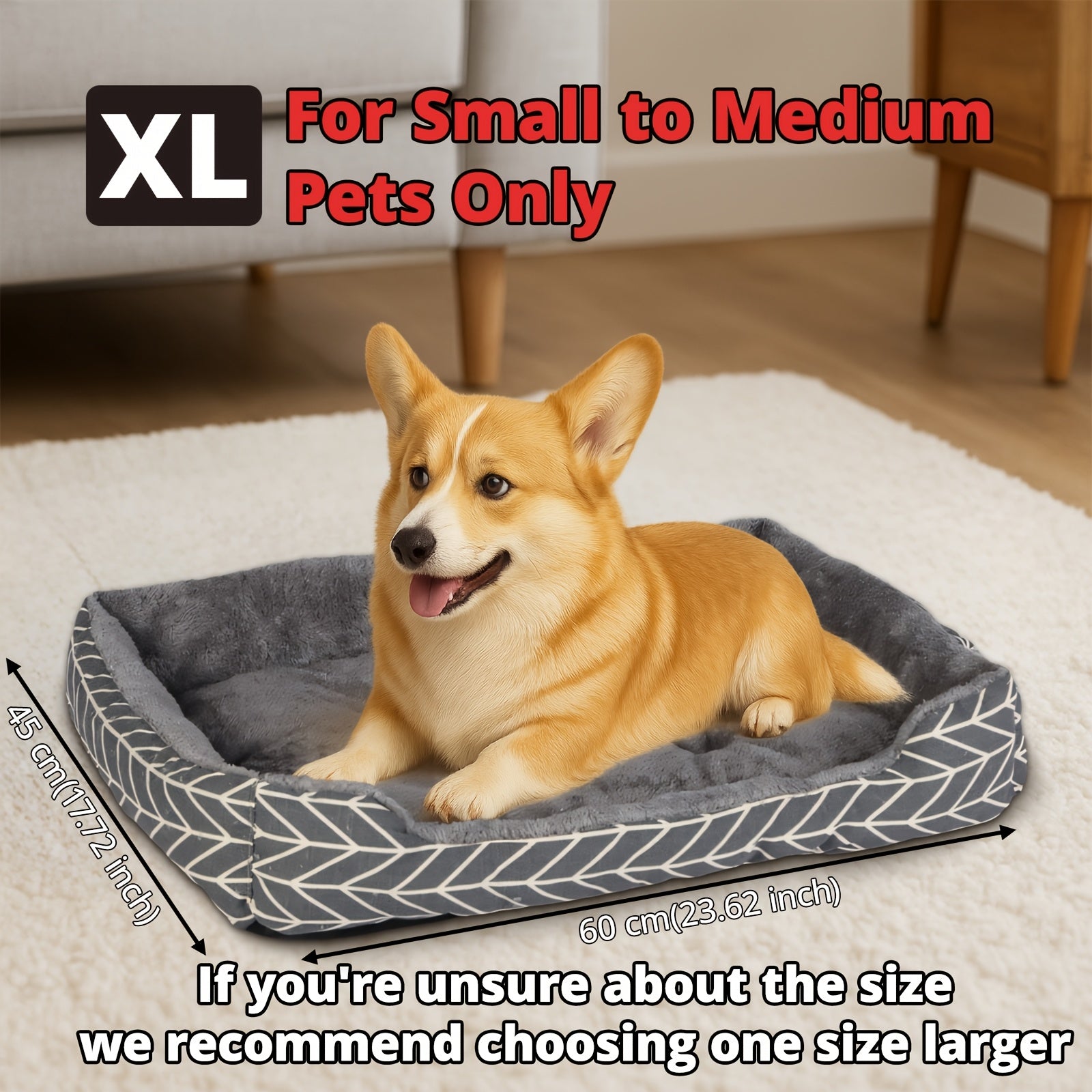 Comfortable Gray Plaid Cat and Dog Pet Bed - Soft Polyester, No Assembly Required, Warm Winter Square Mat, Suitable for Small to Medium Dog Breeds Available in 4 Sizes