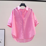 Womens Loose-fitting Mandarin-collar Top With Three-quarter Sleeves