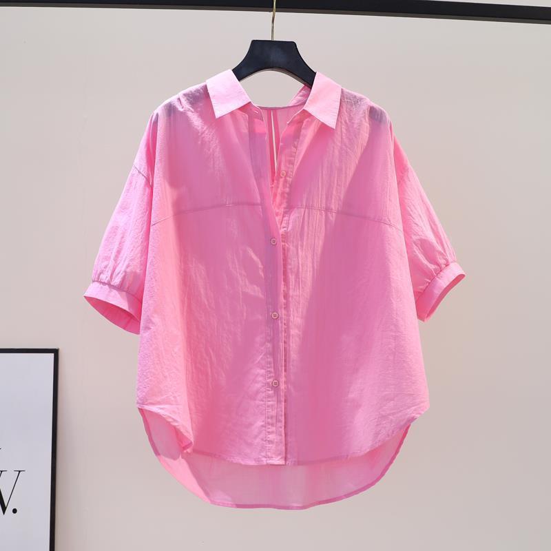 Womens Loose-fitting Mandarin-collar Top With Three-quarter Sleeves