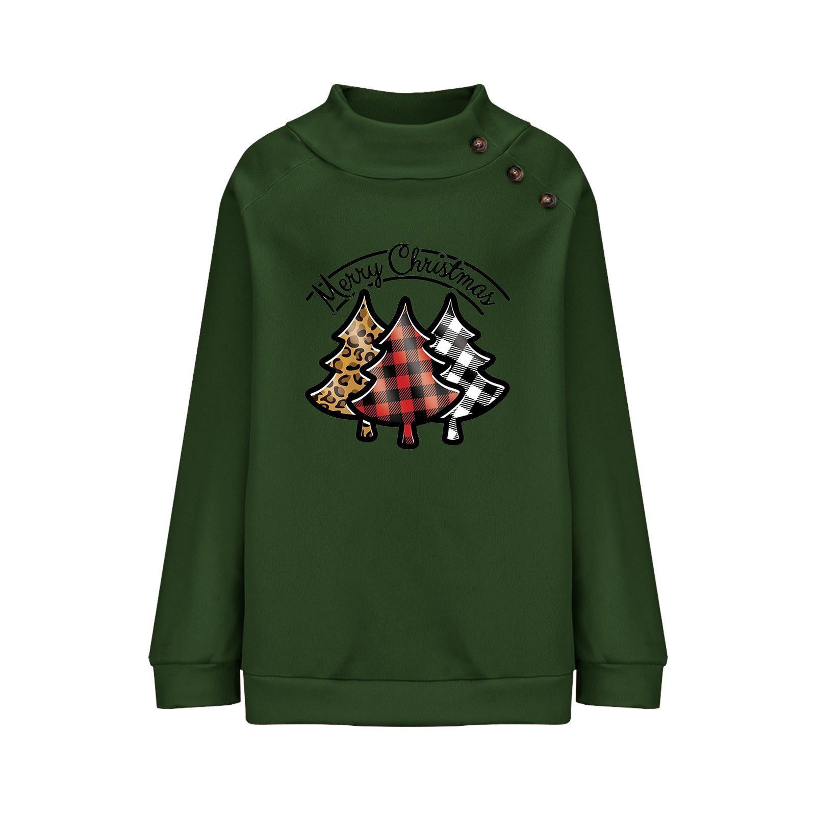 Cartoon Turtleneck Buttons Christmas Printed Sweater For Women