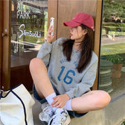 Oversized Letter Print Long Sleeve Women's Pullover Sweater