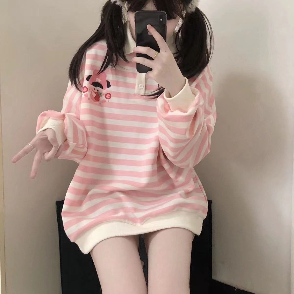 Chic Color-Block Casual Loose Fit Student Hoodie