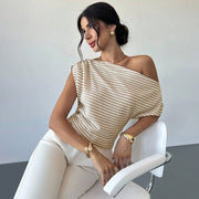 Elegant Short-Sleeve Knit Top – Striped Office‑Ready T‑Shirt
