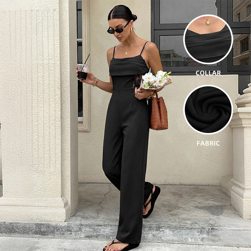Women's Lace Patchwork Sheer Jumpsuit