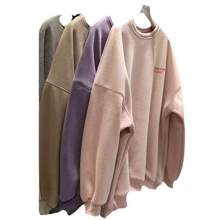 Women's Fleece-Lined Thick Lazy Round Neck Loose Sweatshirt