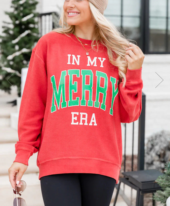 Women's Christmas Cartoon Print Sweater Round Neck T-shirt
