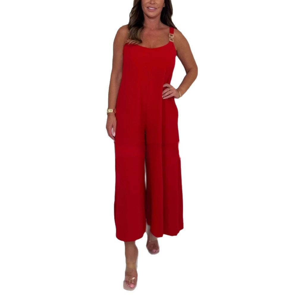 Solid Casual Sling Wide-Leg Jumpsuit