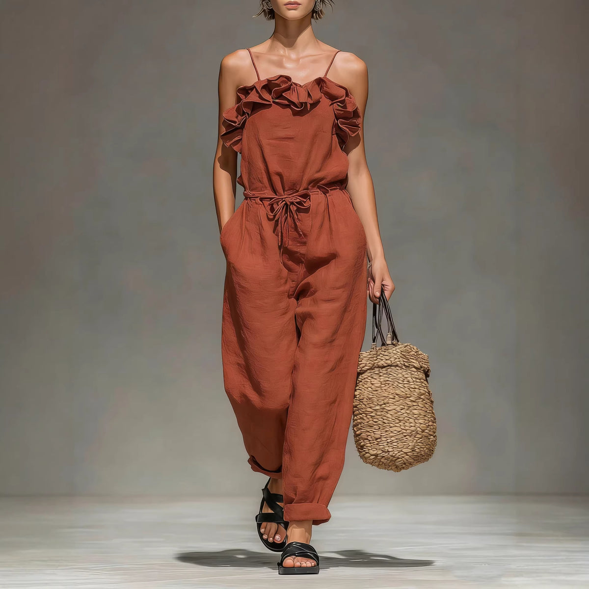 Chic Off-Shoulder Ruffled Wide-Leg Jumpsuit