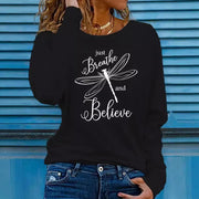 Women's Dragonfly Print Casual Long Sleeve Pullover Sweatshirt