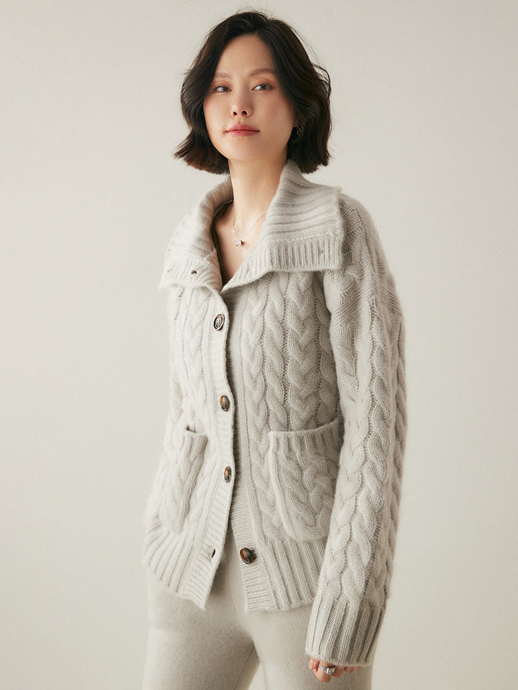 French Style Turtleneck Cashmere Cardigan for Women