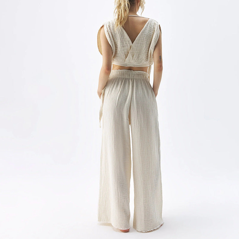 Women's Double-Layer Gauze Casual High-Waist Pants