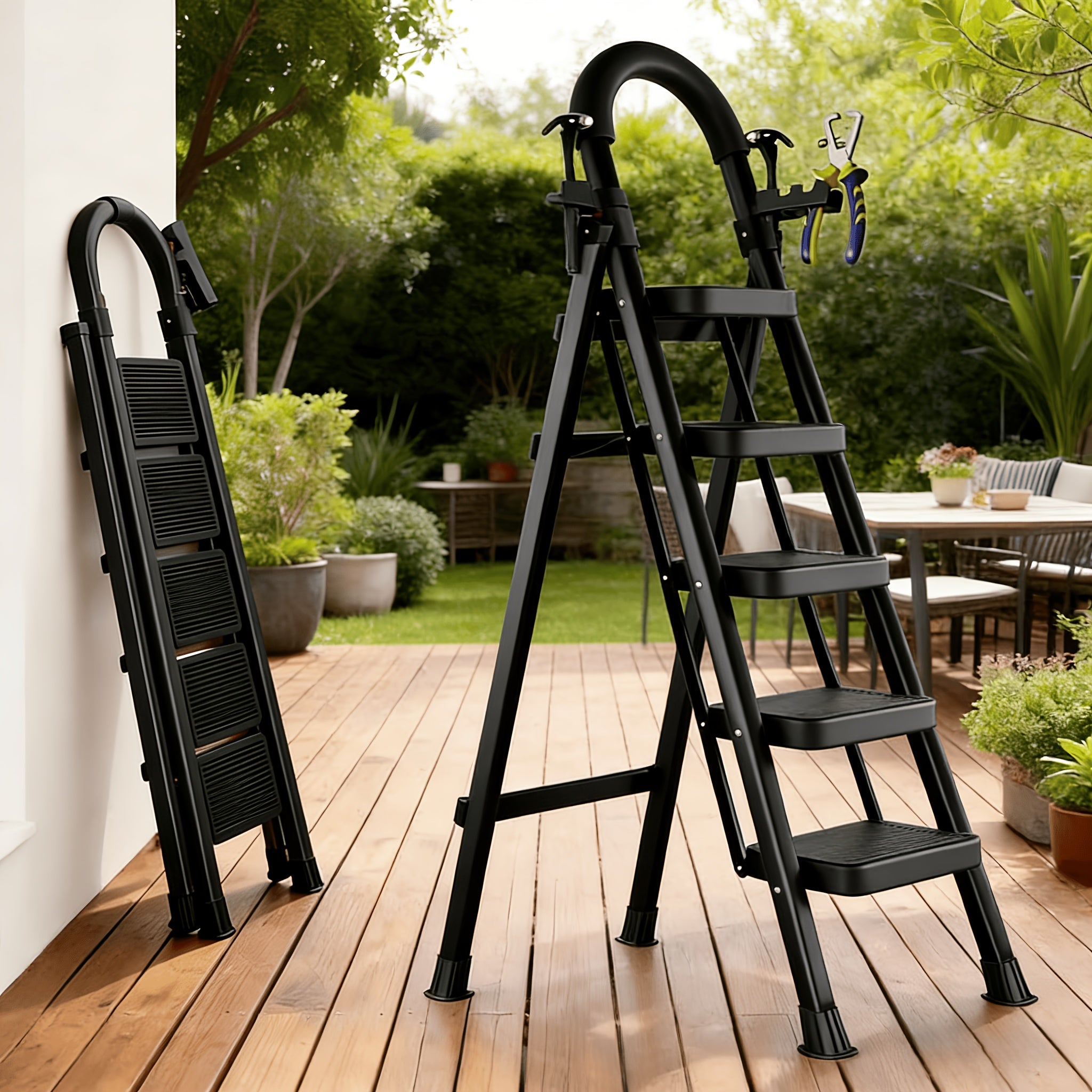 500 lb Heavy-Duty Folding Ladder with Anti-Slip Treads