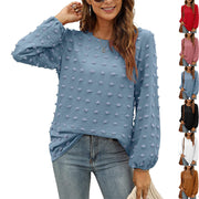 Women's Casual Jacquard Long-Sleeve Loose Pullover Top