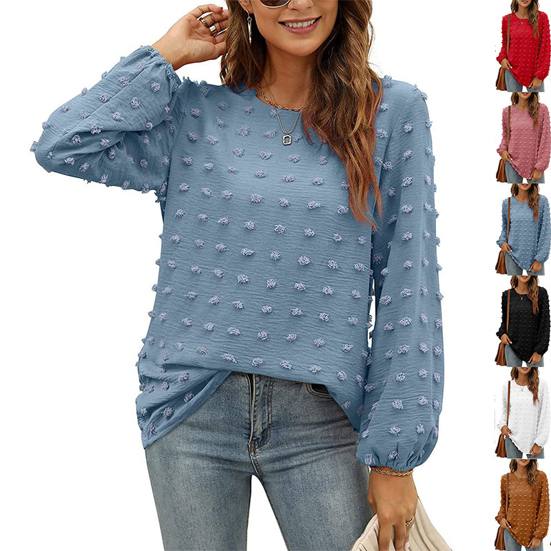 Women's Casual Jacquard Long-Sleeve Loose Pullover Top