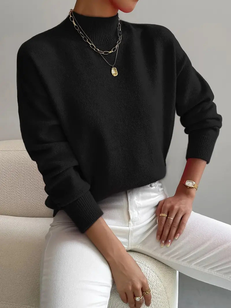 Women's Solid Color Casual and Comfortable Elegant Pullover Knitted Sweater