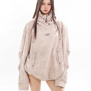 Double-Layer Hooded Turtleneck Pleated Couple's Sweater