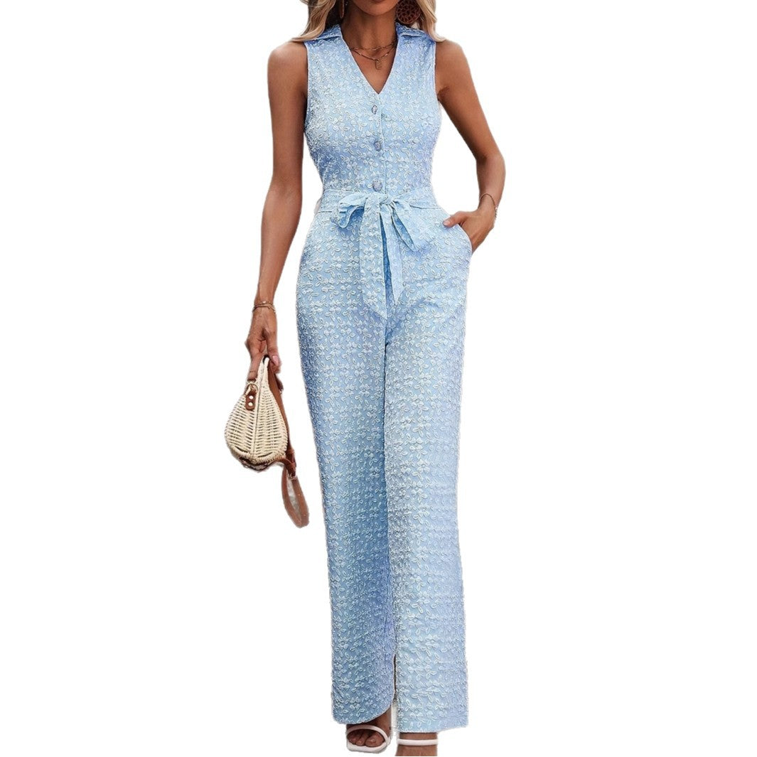 Elegant Jacquard Knitted Sleeveless Jumpsuit