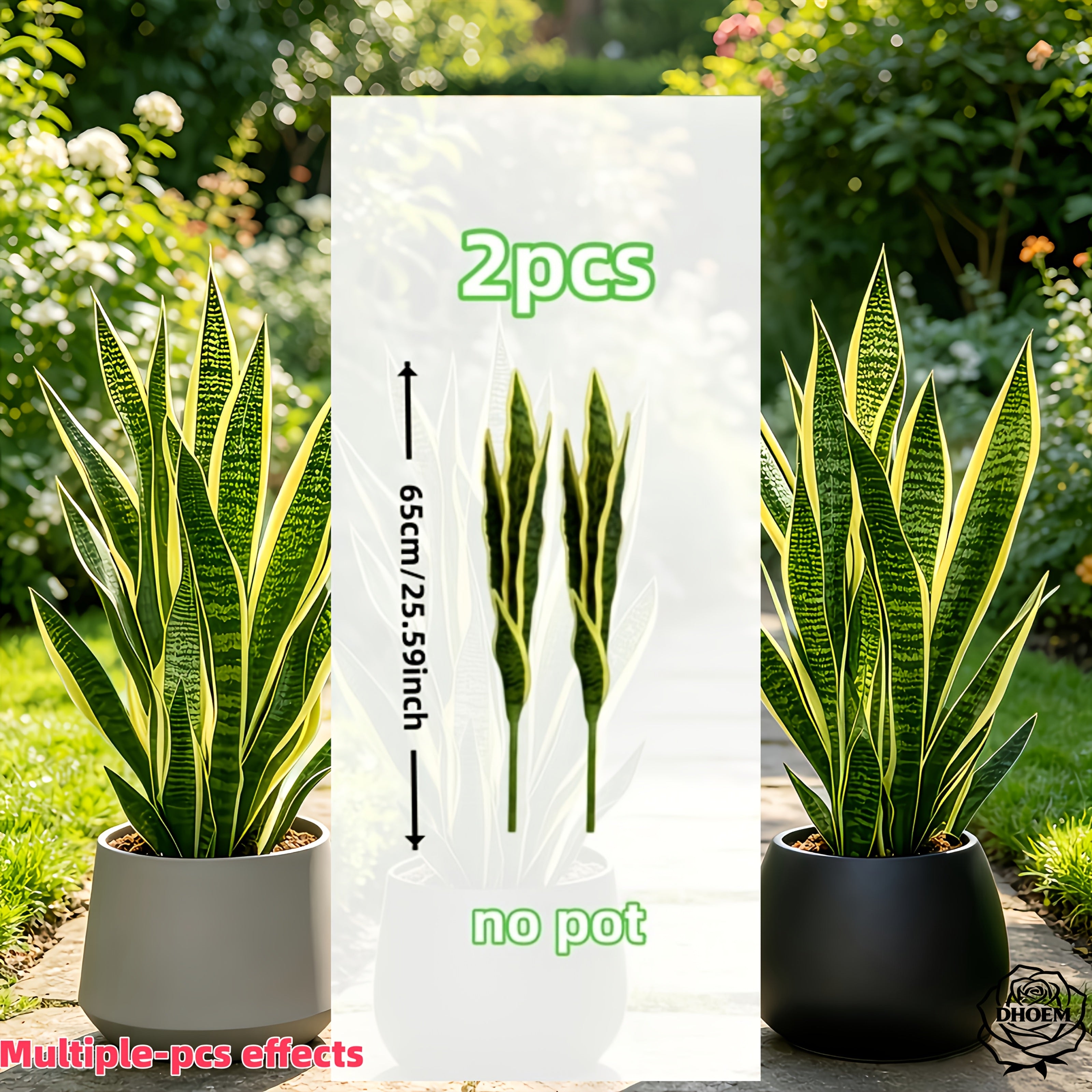 Set of 2 Realistic Artificial Snake Plants 25 Inch Tall Faux Greenery