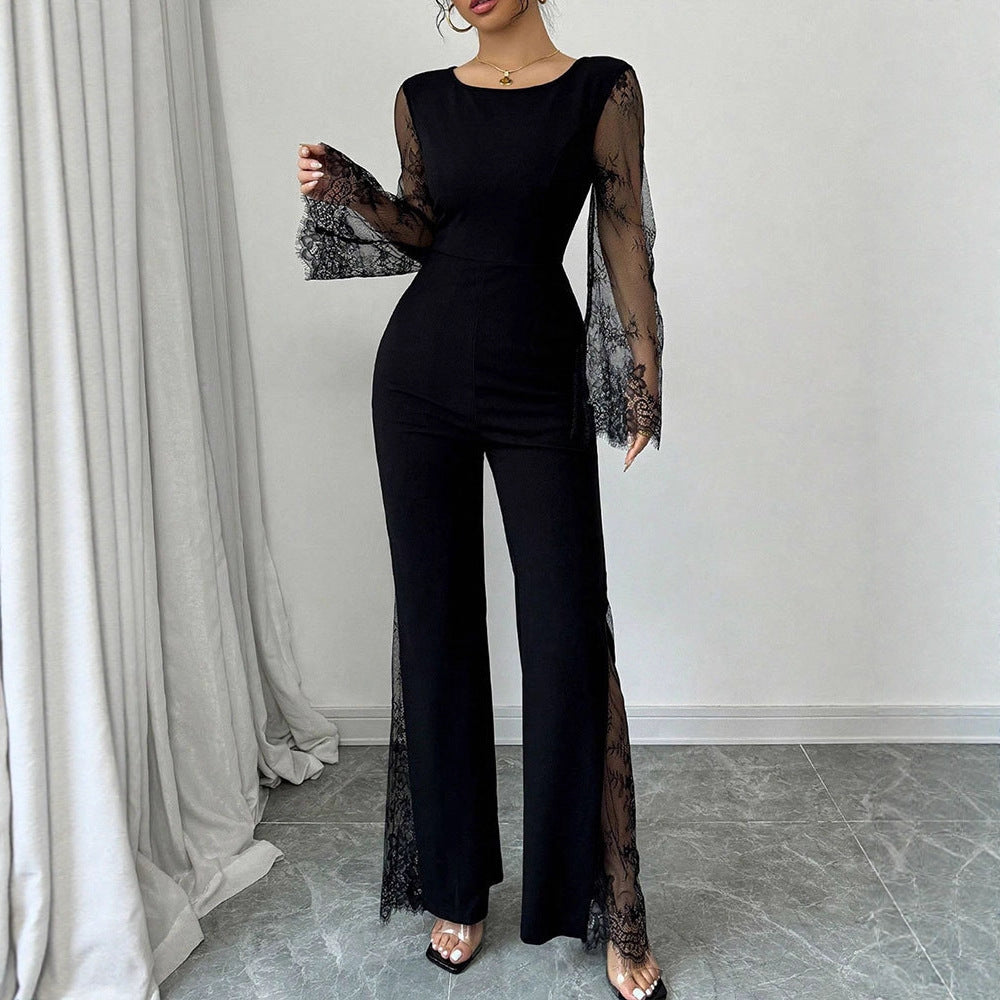 Elegant Lace Long-Sleeve Bodycon Jumpsuit