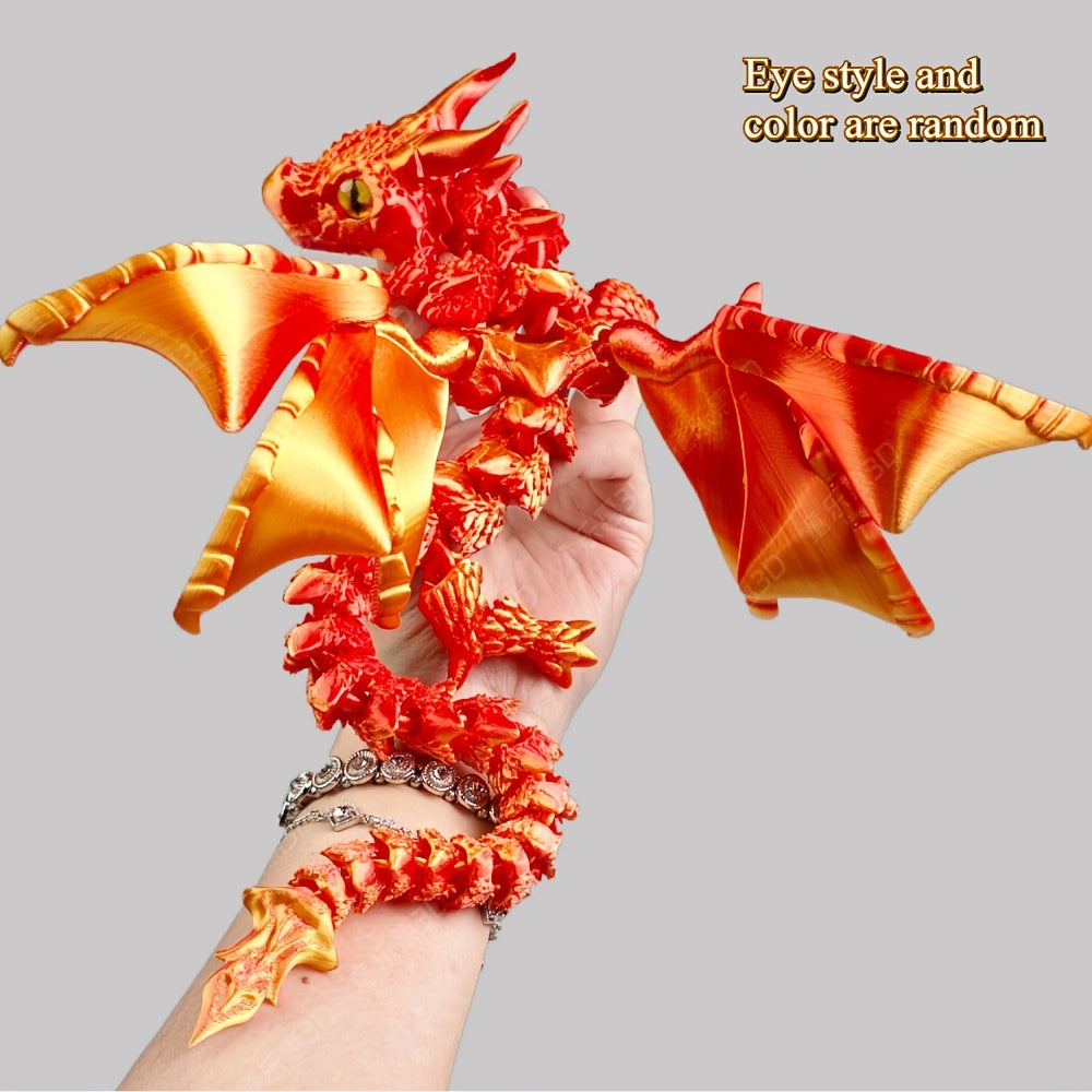 Flying dragon figurine with holographic 3D print and articulated wings