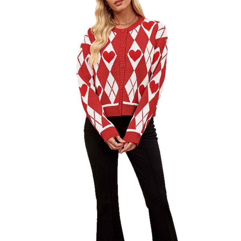 Valentine's Day Cardigan Heart Knitted Sweater Coat