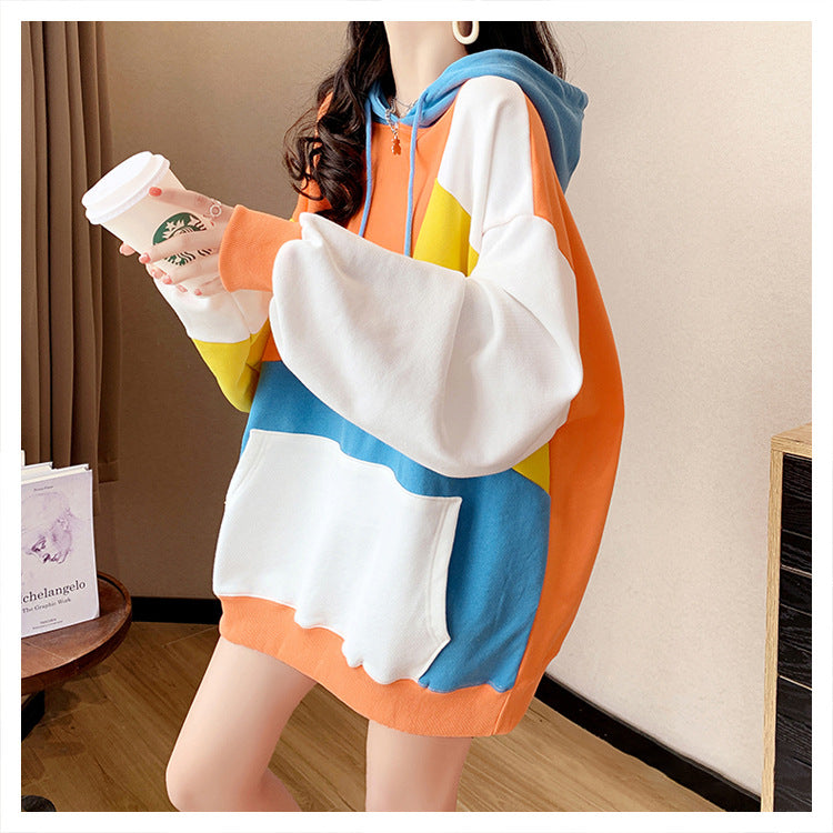 Cozy Color-Block Hooded Sweater for Women